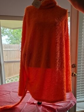 Zelie for She Bright Orange Fuzzy Turtleneck Sweater